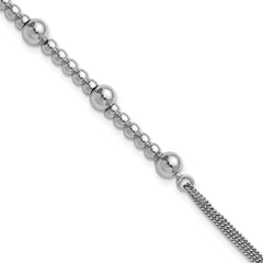 Sterling Silver RH-plt Pol. 2-strand Beaded w/1in ext. Bracelet