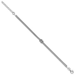 Sterling Silver RH-plt Pol. 2-strand Knot w/1in ext. Bracelet