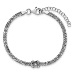 Sterling Silver RH-plt Pol. 2-strand Knot w/1in ext. Bracelet