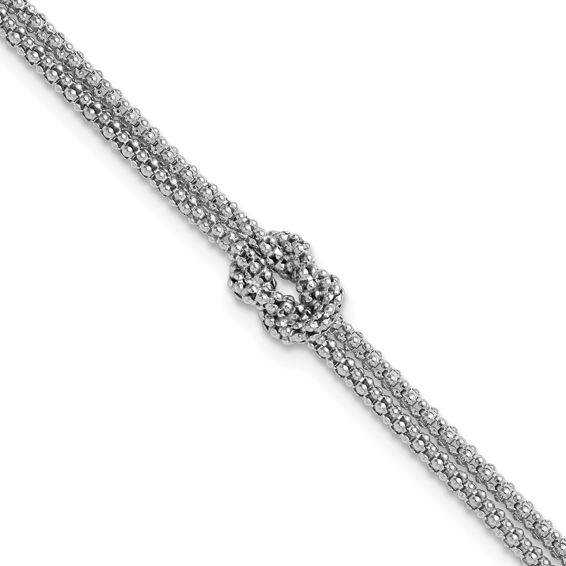 Sterling Silver RH-plt Pol. 2-strand Knot w/1in ext. Bracelet
