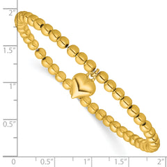 Sterling Silver Gold-tone Pol. Heart Beaded Stretch Bracelet