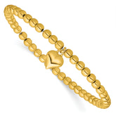 Sterling Silver Gold-tone Pol. Heart Beaded Stretch Bracelet