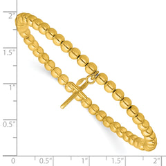 Sterling Silver Gold-tone Pol. Cross Beaded Stretch Bracelet