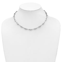 Sterling Silver RH-plat Polish Oval Beaded w/2in ext. Necklace