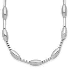 Sterling Silver RH-plat Polish Oval Beaded w/2in ext. Necklace