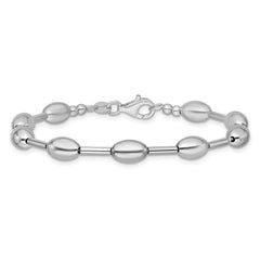 Sterling Silver RH-plated Polished Oval Beaded Bracelet