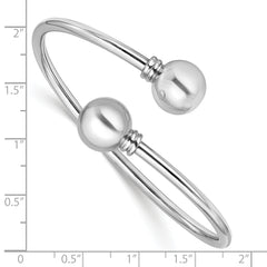 Sterling Silver RH-plated Polished Ball Bypass Bangle