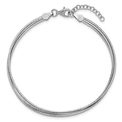 Sterling Silver RH-plated Diamond-cut Three Strand w/1in ext. Brac