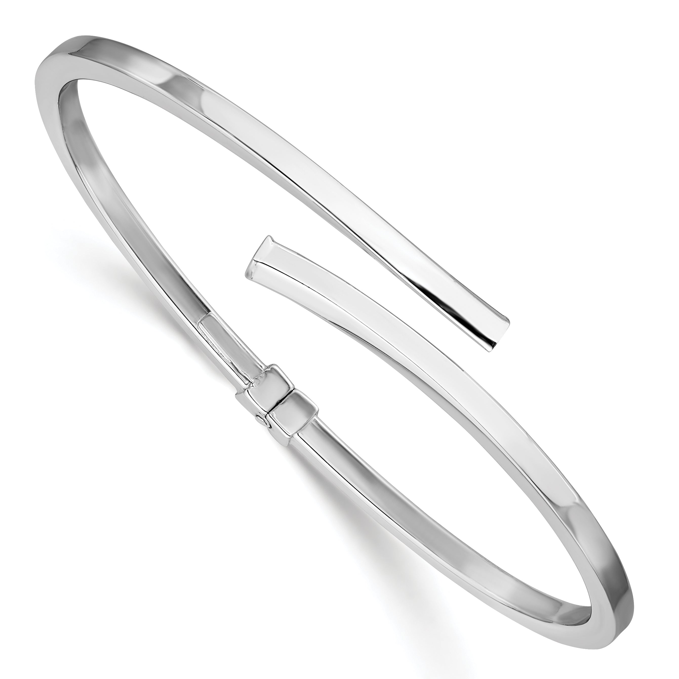 Sterling Silver RH-plated Polished Bypass Hinged Cuff Bangle