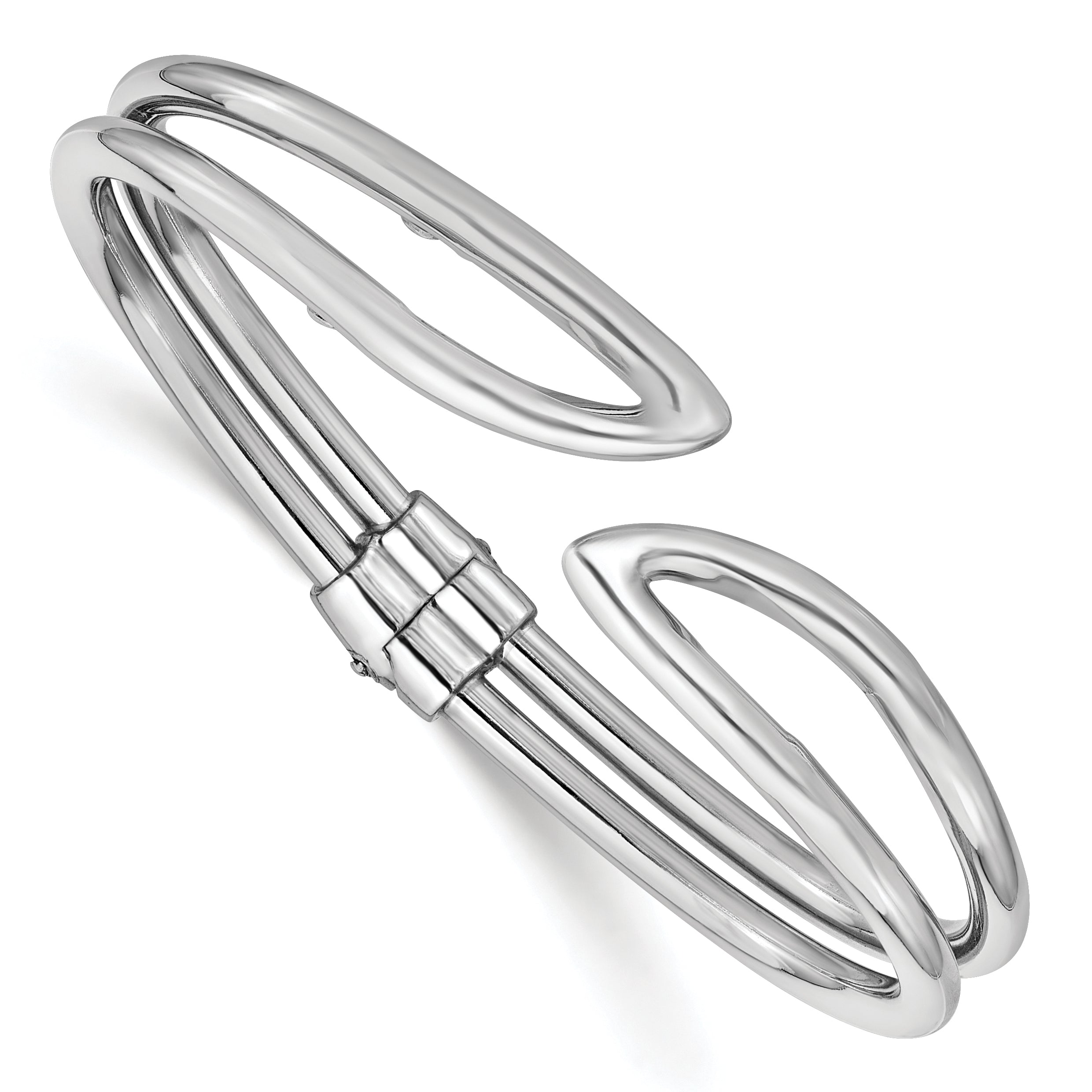 Sterling Silver RH-plated Polished Hinged Bangle