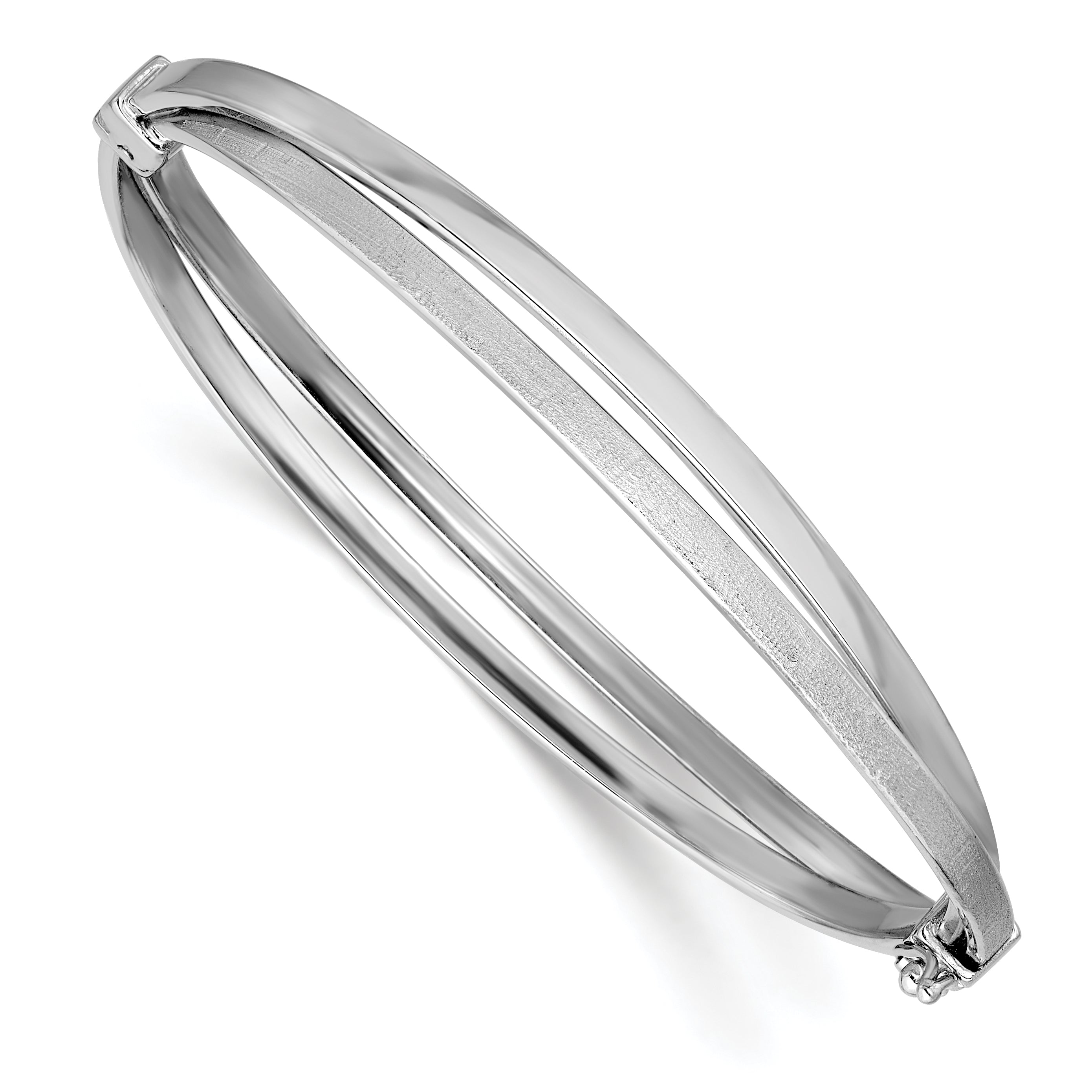 Sterling Silver RH-plated Polished Twist Hinged Bangle