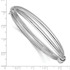 Sterling Silver RH-plated Polished/Brushed Twist Hinged Bangle