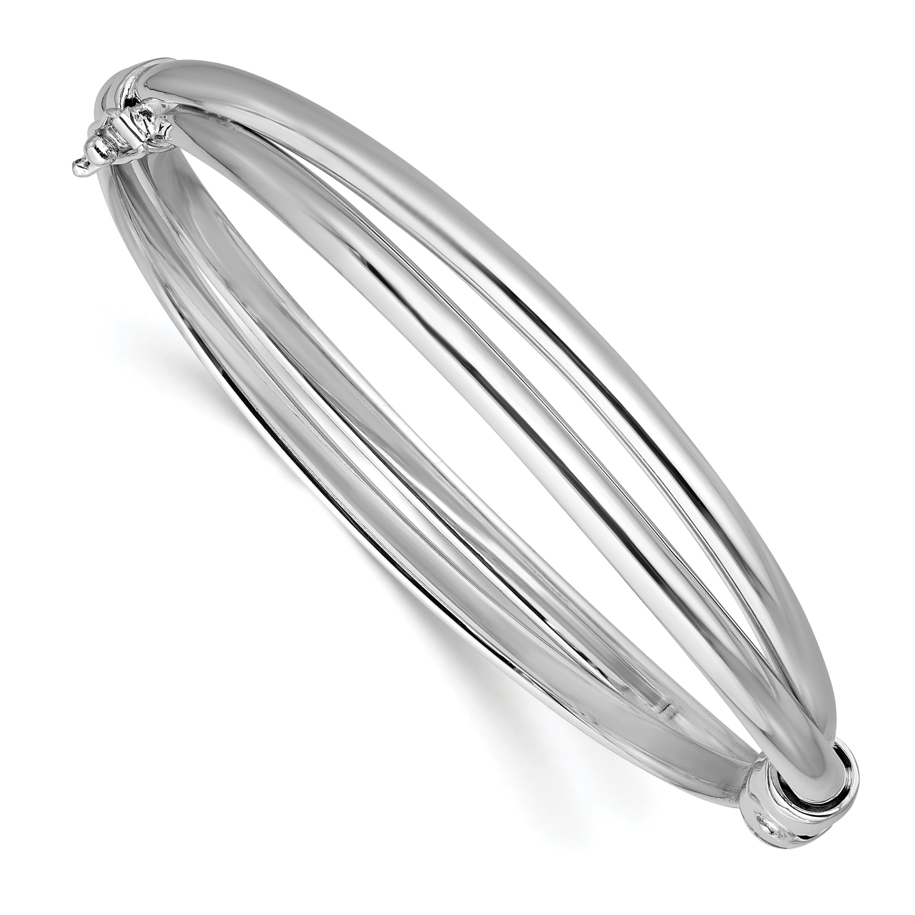 Sterling Silver RH-plated Polished/Brushed Twist Hinged Bangle