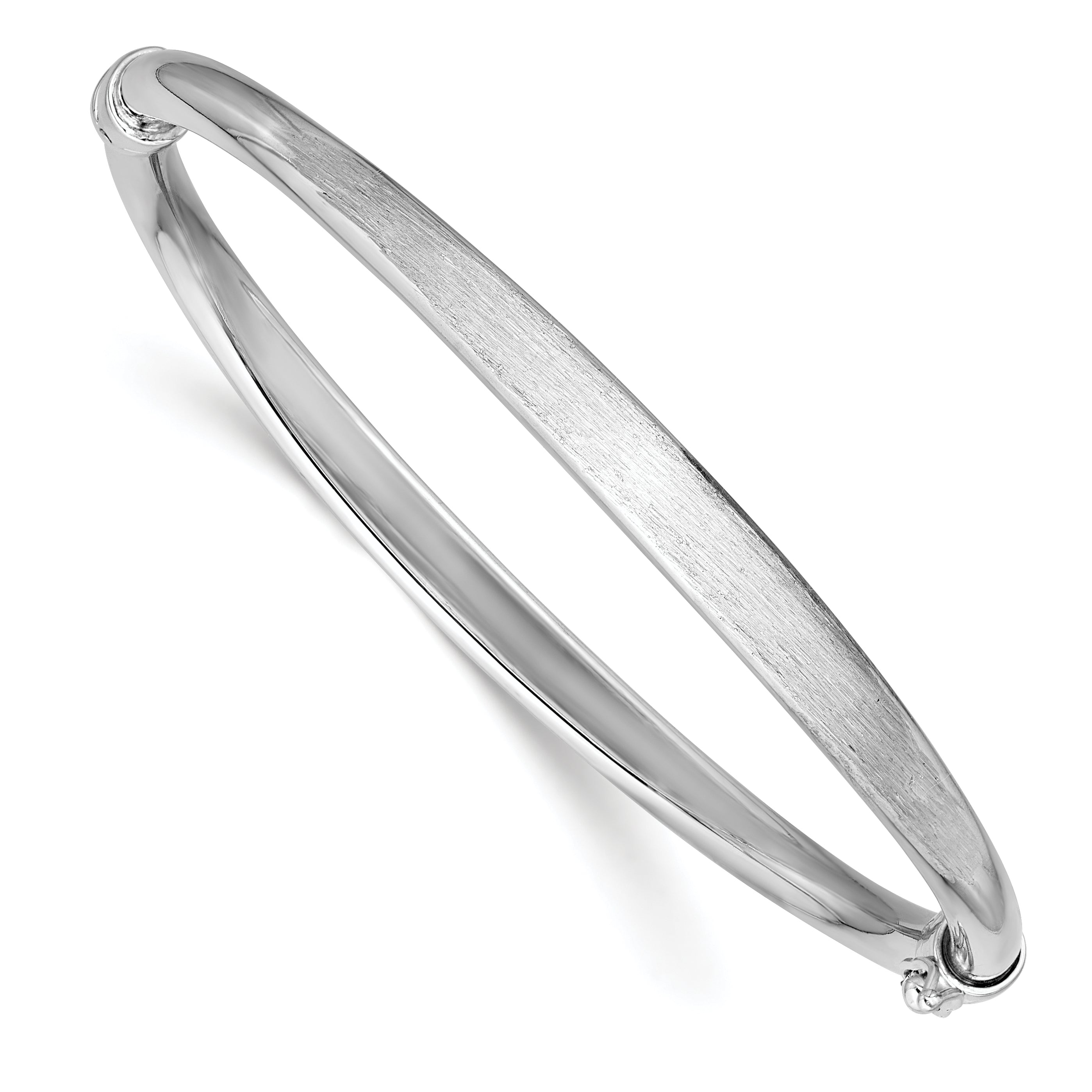 Sterling Silver RH-plated Brushed and Polished Hinged Bangle