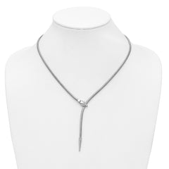 SS RH-plated Polished/Textured CZ Lariat Snake w/ 2in ext. Necklac