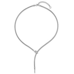 SS RH-plated Polished/Textured CZ Lariat Snake w/ 2in ext. Necklac