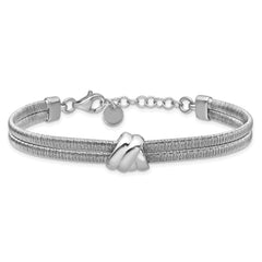 SS Rh-plt Polished/Textured 2 Strand Wrapped Knot w/1in ext. Brace