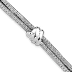 SS Rh-plt Polished/Textured 2 Strand Wrapped Knot w/1in ext. Brace