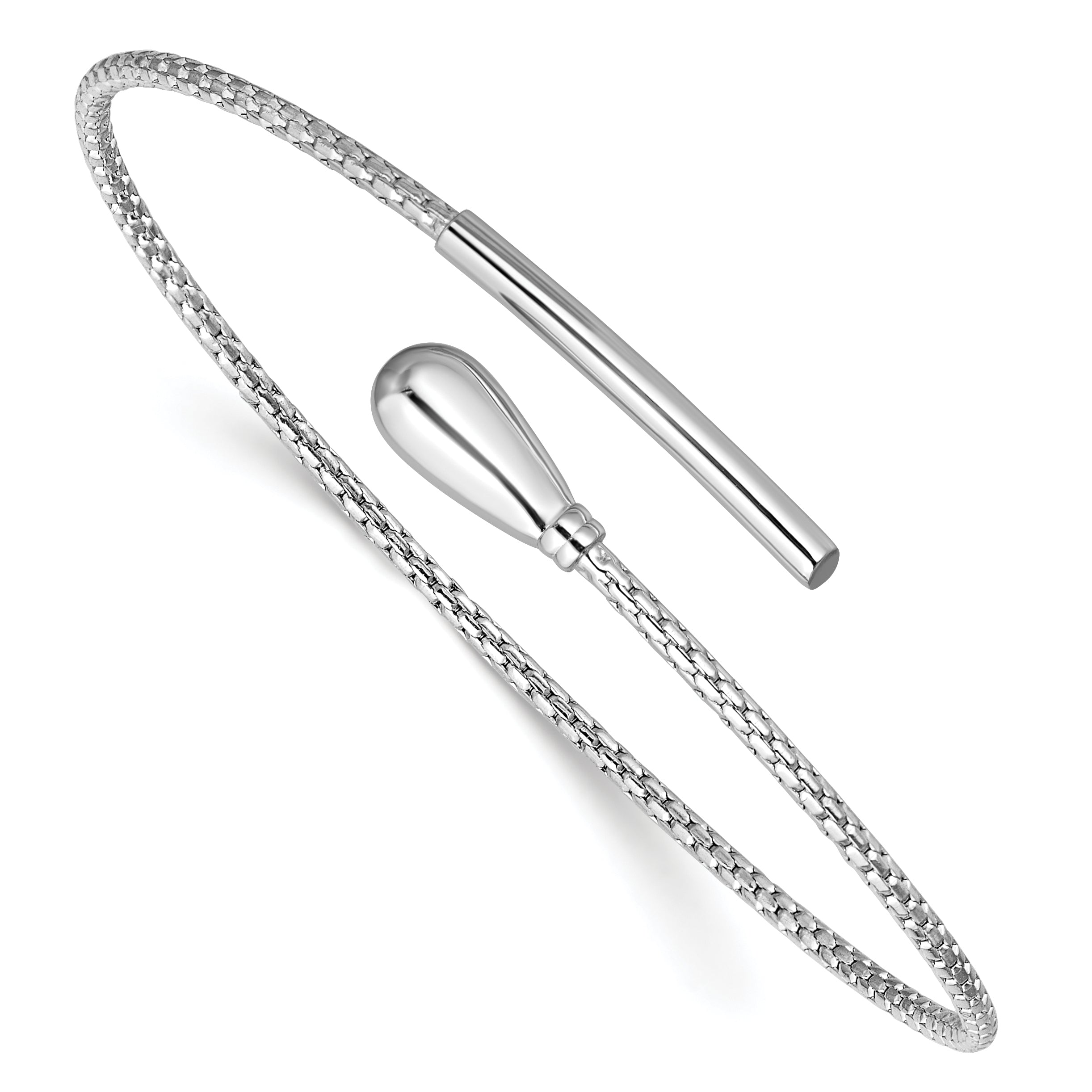 Sterling Silver RH-plated Polished and Textured Bypass Flexible Cu