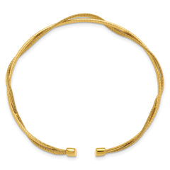 SS Gold-plat Polished/Textured Twisted 2-strand Flexible Cuff Bang