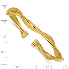 SS Gold-plat Polished/Textured Twisted 2-strand Flexible Cuff Bang