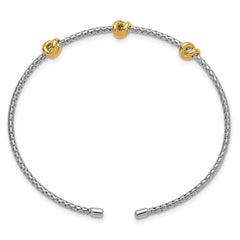 SS RH-pl and Gold-pl Polished/Textured Love Knot Flexible Cuff Ban