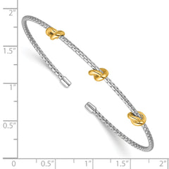 SS RH-pl and Gold-pl Polished/Textured Love Knot Flexible Cuff Ban