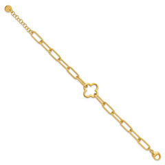 Sterling Silver Gold-plated Clover Fancy Link w/1in ext. Bracelet