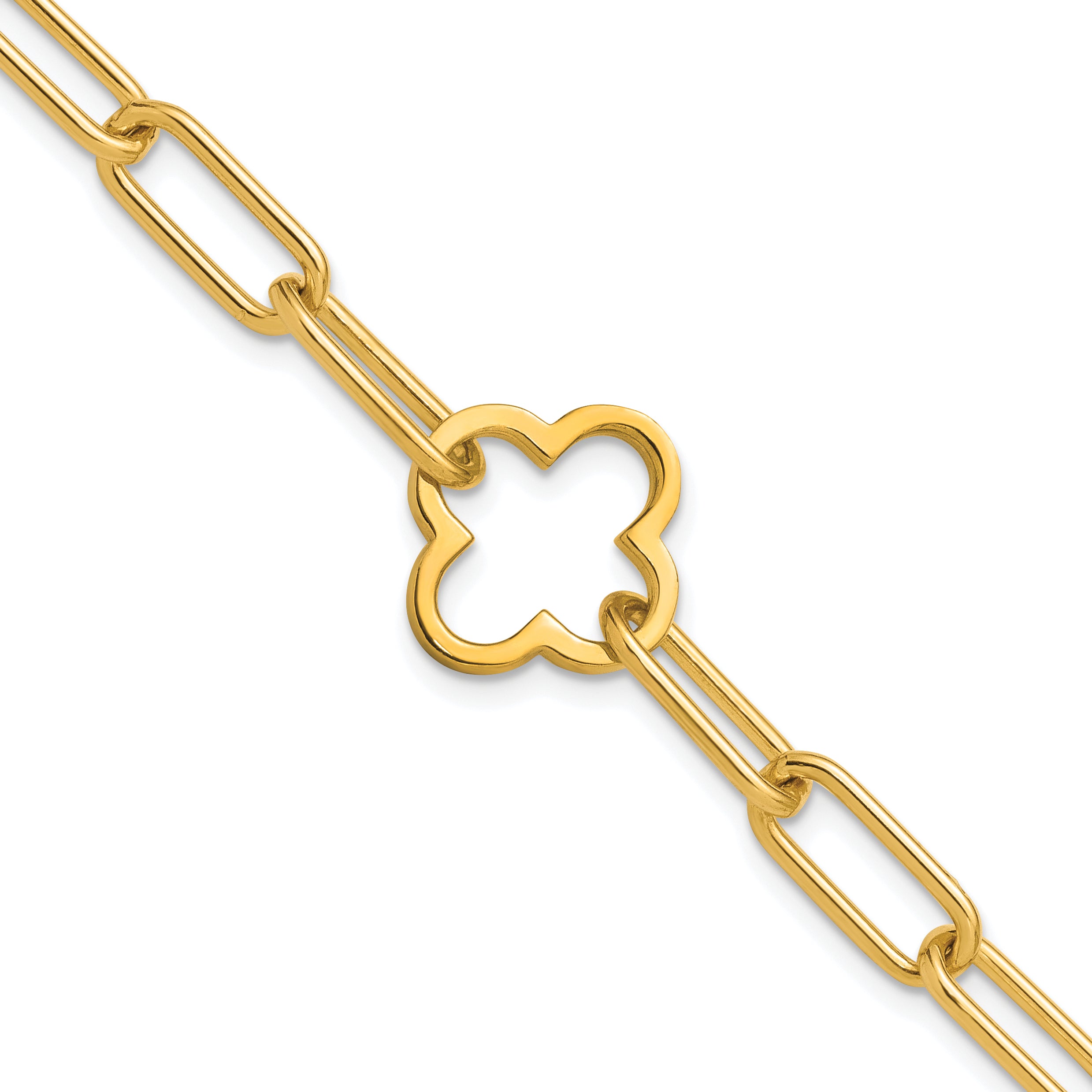 Sterling Silver Gold-plated Clover Fancy Link w/1in ext. Bracelet