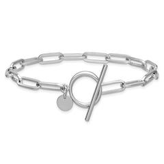 Sterling Silver RH-plated Polished Paperclip Toggle Bracelet