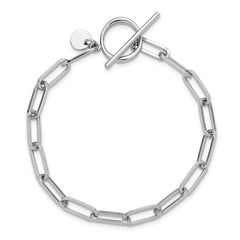 Sterling Silver RH-plated Polished Paperclip Toggle Bracelet