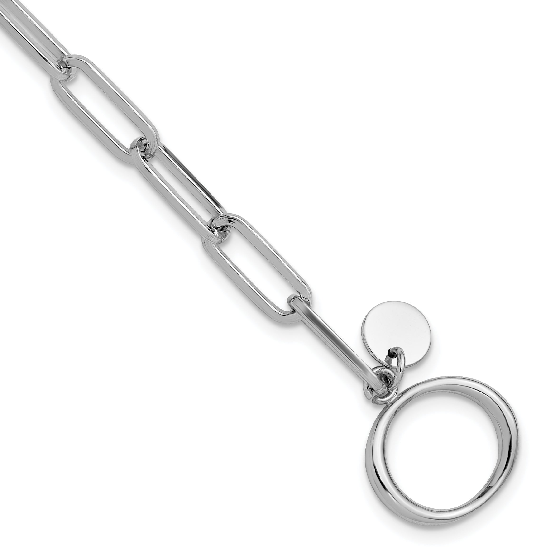 Sterling Silver RH-plated Polished Paperclip Toggle Bracelet