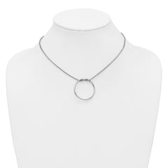 Sterling Silver RH-pl Polished/Textured Circle Pendant w/2in ext.