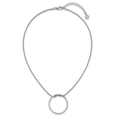 Sterling Silver RH-pl Polished/Textured Circle Pendant w/2in ext.