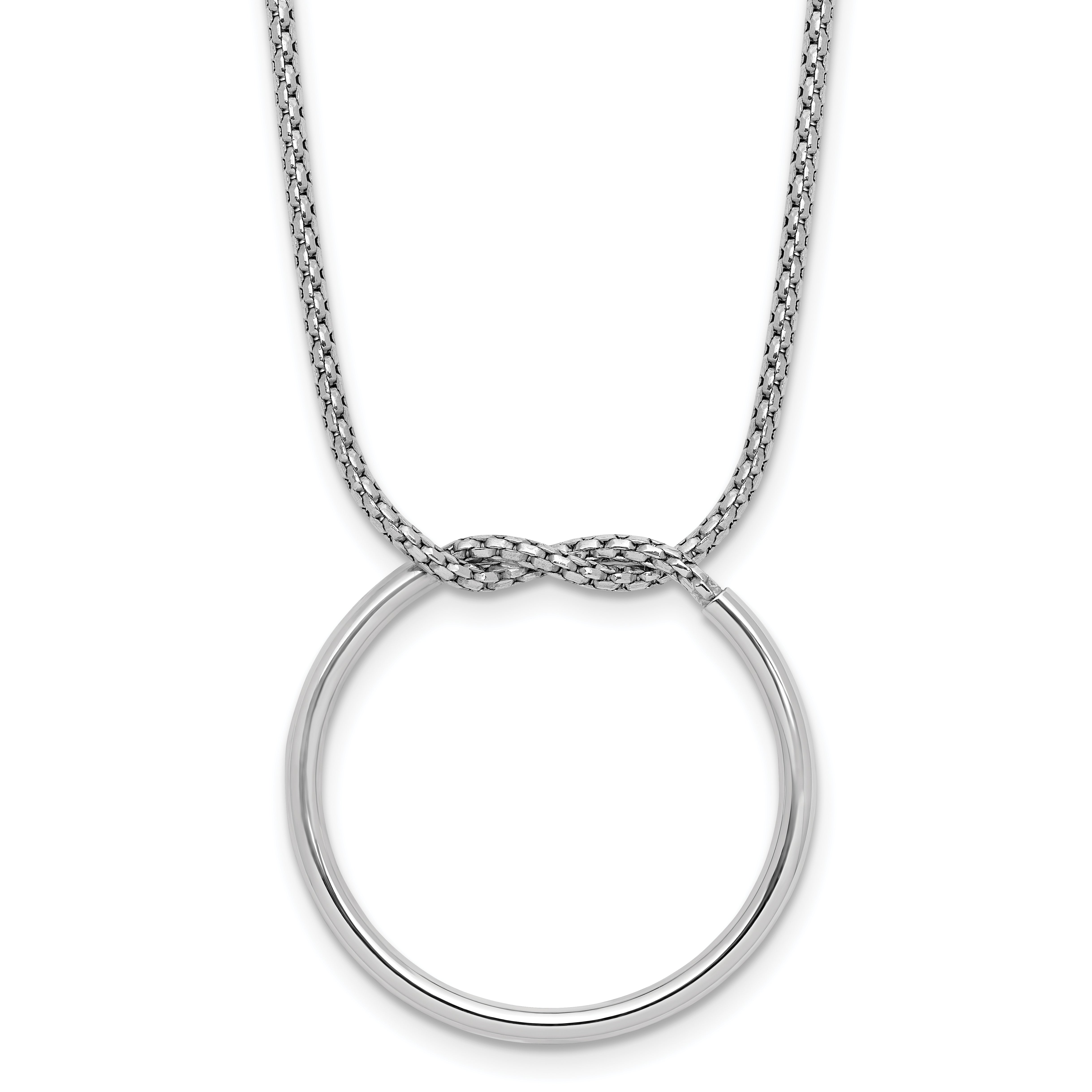Sterling Silver RH-pl Polished/Textured Circle Pendant w/2in ext.