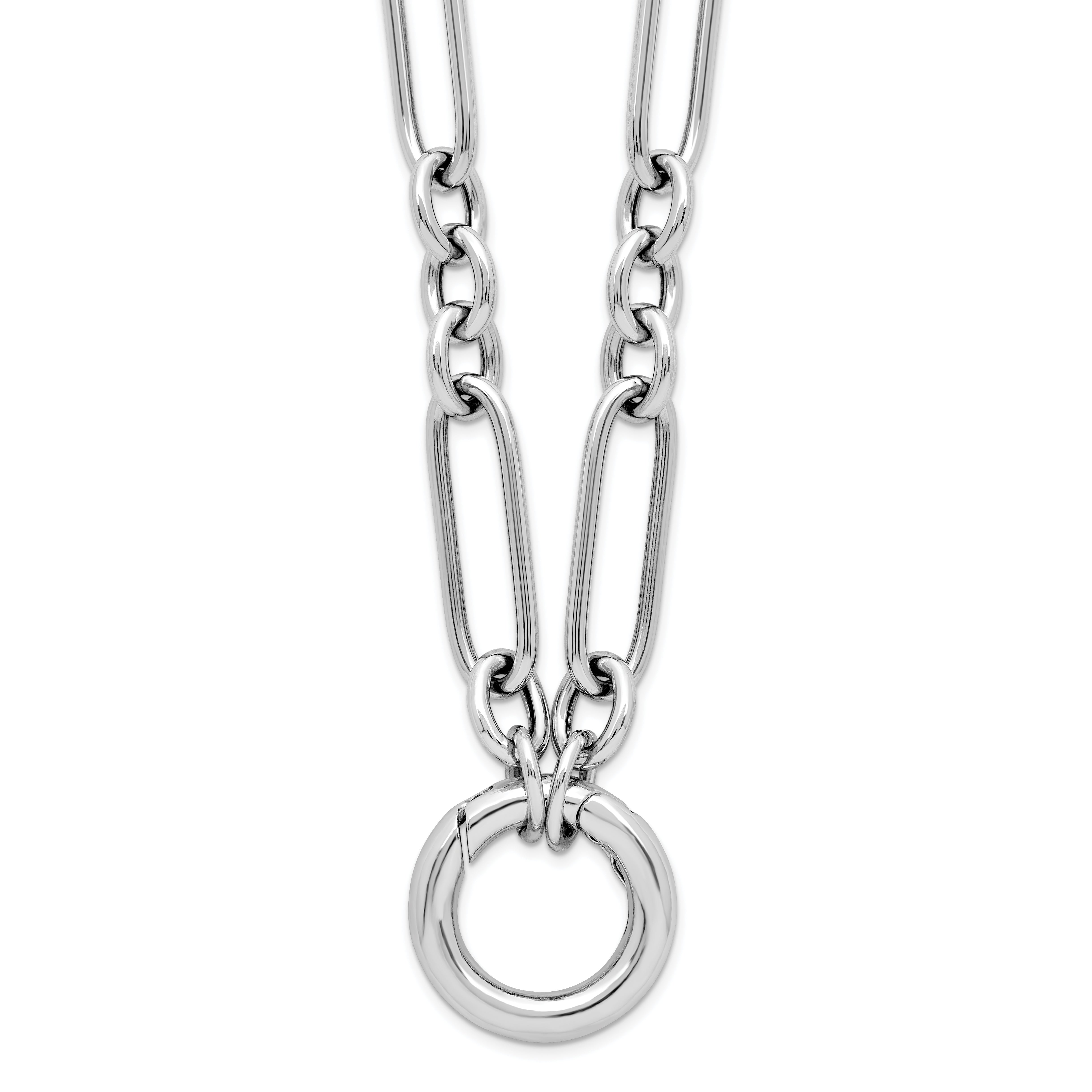 Sterling Silver RH-plated Polished Push Clasp Link Necklace