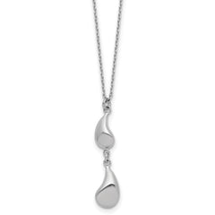 Sterling Silver RH-plated Polished Teardrop pendant w/ 2in ext. Ne