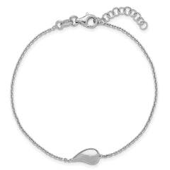 Sterling Silver RH-plated Polished Teardrop w/ 1in ext. Bracelet