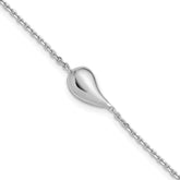 Sterling Silver RH-plated Polished Teardrop w/ 1in ext. Bracelet