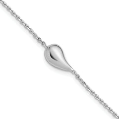 Sterling Silver RH-plated Polished Teardrop w/ 1in ext. Bracelet