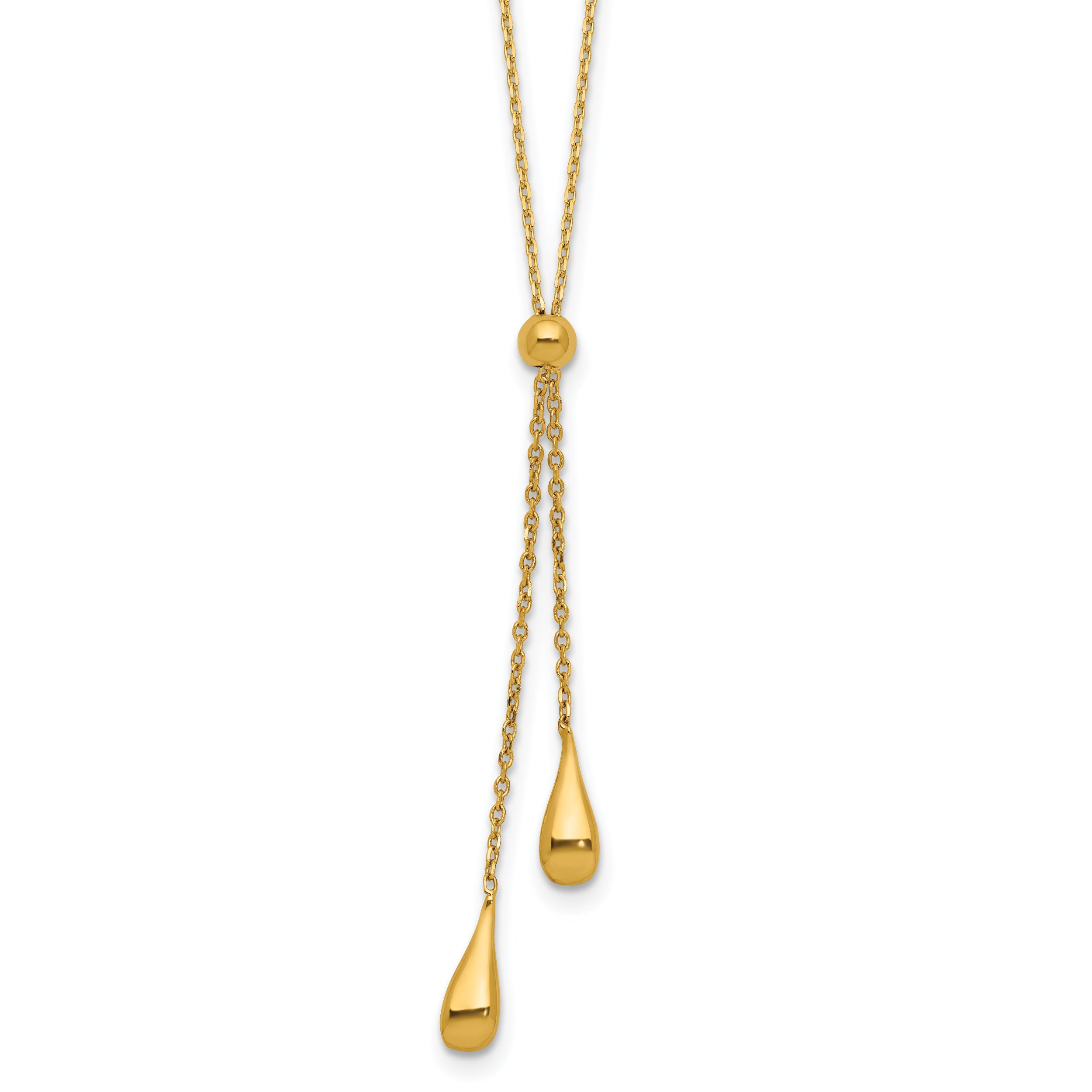 Sterling Silver Gold-tone Polished Teardrop Lariat w/ 2in ext. Nec