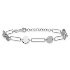 Sterling Silver RH-plated Polished Circle and Link w/ 1in ext. Bra