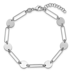 Sterling Silver RH-plated Polished Circle and Link w/ 1in ext. Bra