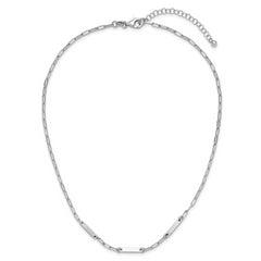 Sterling Silver RH-plated Polished Paperclip Bar w/ 2in ext. Neckl