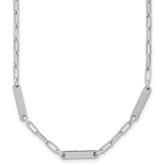 Sterling Silver RH-plated Polished Paperclip Bar w/ 2in ext. Neckl