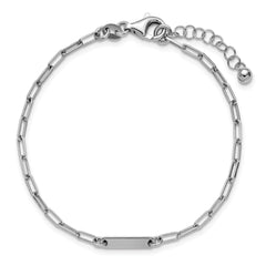 Sterling Silver RH-plated Polished Paperclip Bar w/ 1in ext. Brace