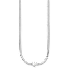 Sterling Silver RH-plated Polished Heart Herringbone w/ 2in ext. N