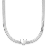 Sterling Silver RH-plated Polished Heart Herringbone w/ 2in ext. N
