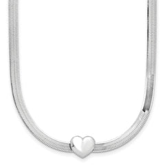 Sterling Silver RH-plated Polished Heart Herringbone w/ 2in ext. N
