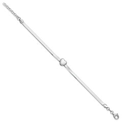 Sterling Silver RH-plated Polished Heart Herringbone w/ 1in ext. B